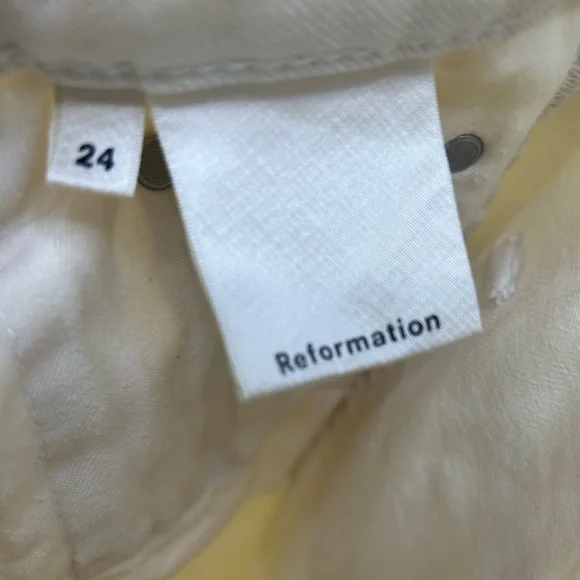 Reformation Fawcett Crop Wide Leg Jeans Size 24 Ivory Raw Hem - Picture 10 of 11